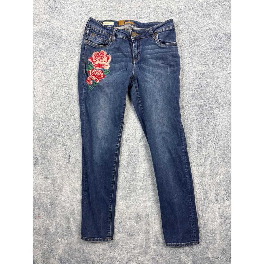 KUT from the Kloth Womens 4 Blue Katy Boyfriend Rose Embroidered Jeans Floral